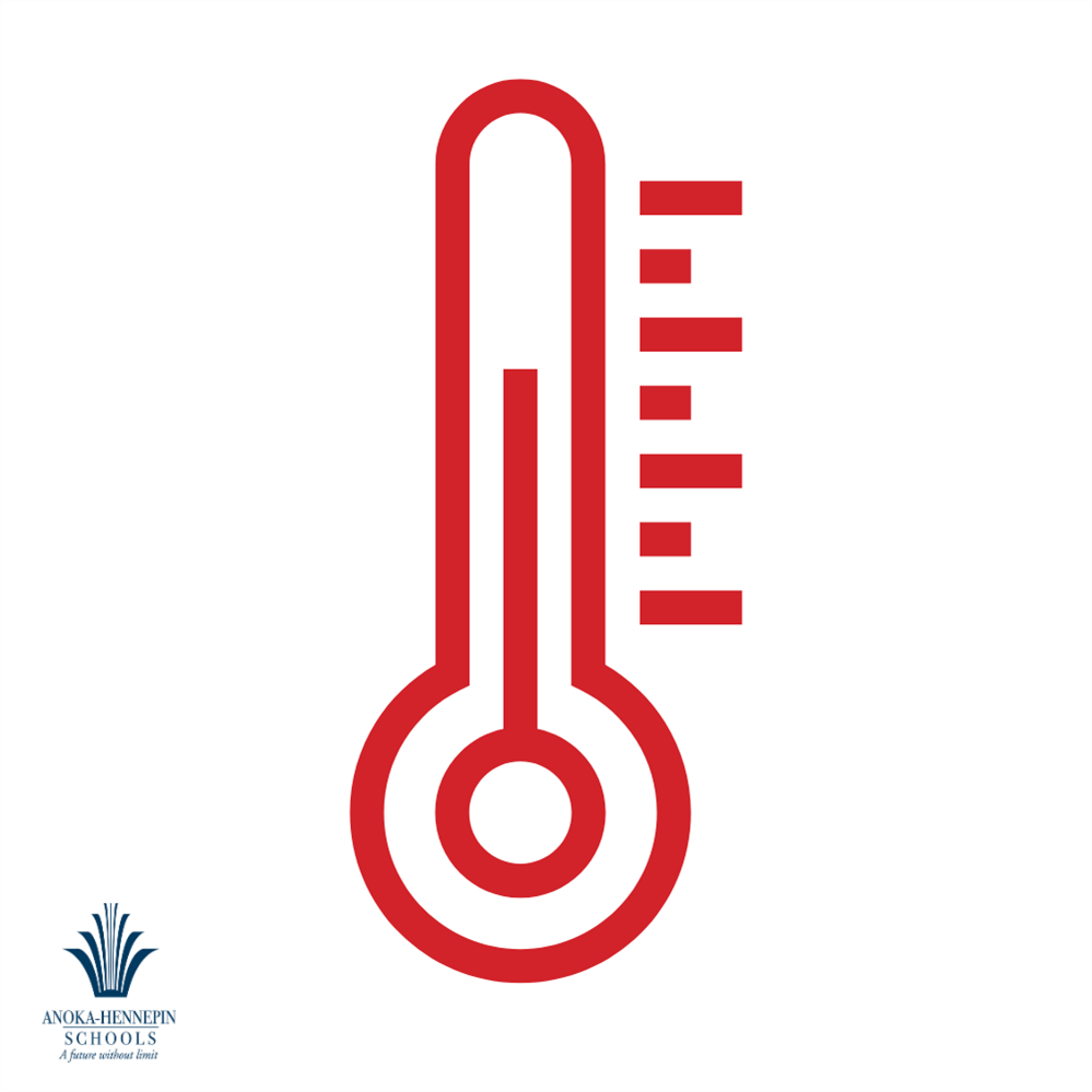 Red thermostat and Anoka-Hennepin Schools logo 